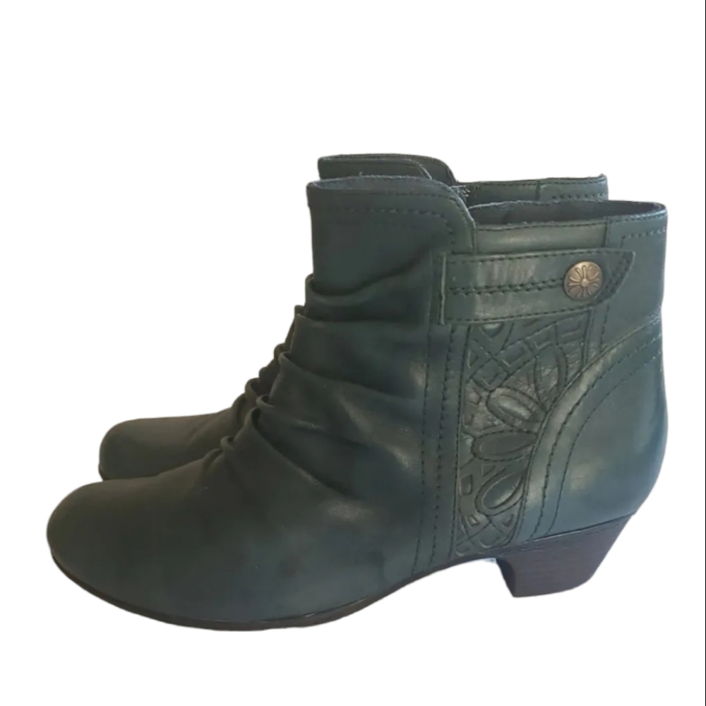 Rockport Cobb Hill Abilene Ankle Boots Women 7 Blue Teal Leather Ruched Bootie